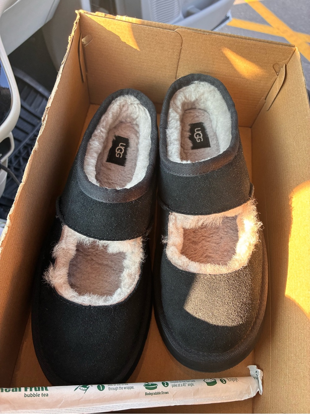 UGG Bea Mary Jane Black Shearling-Lined Slip-On